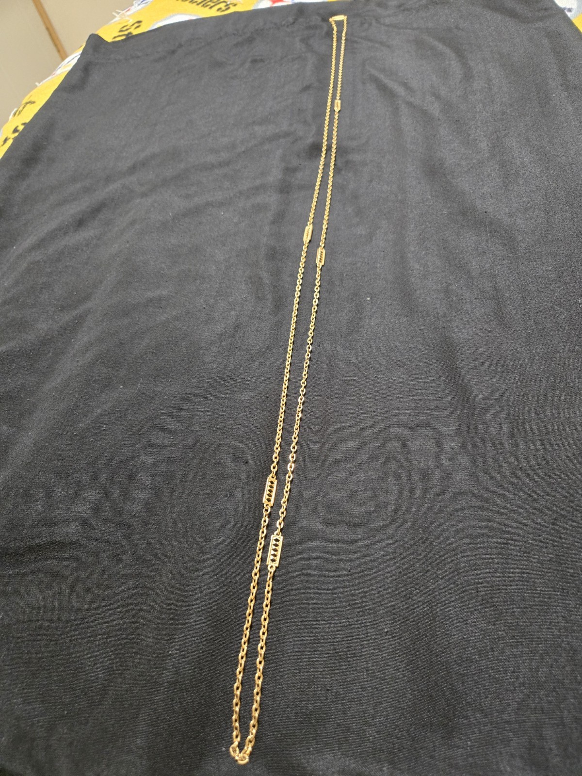 Vintage 66″ Ultra-Long Gold-Tone Station Chain Necklace Geometric Diamond Links