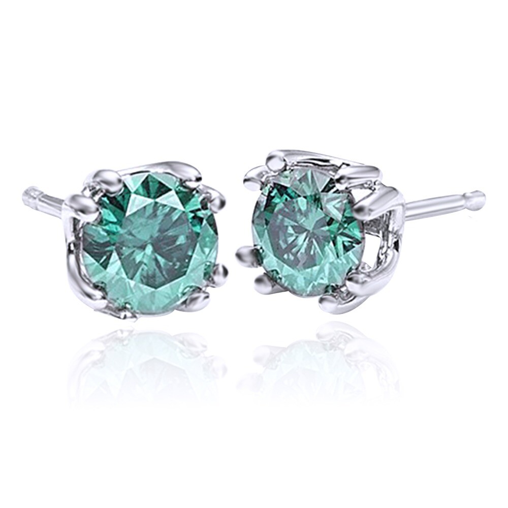 Sterling Silver 3 Ct Round Brilliant Green Moissanite Stud Earrings