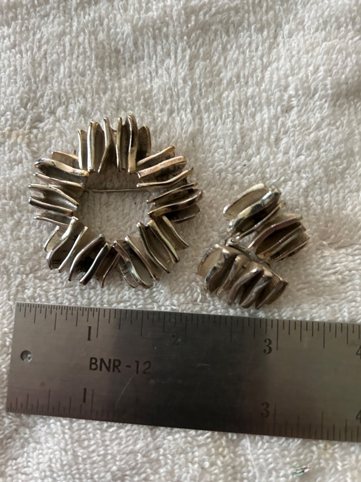 Vintage Unique Brutalist Pin and Earrings Set