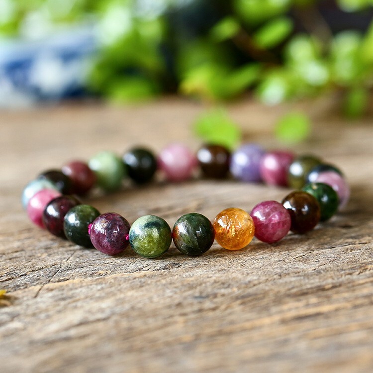 Rainbow Tourmaline Bead Healing Chakra Reiki Anxiety Relief Intention Bracelet