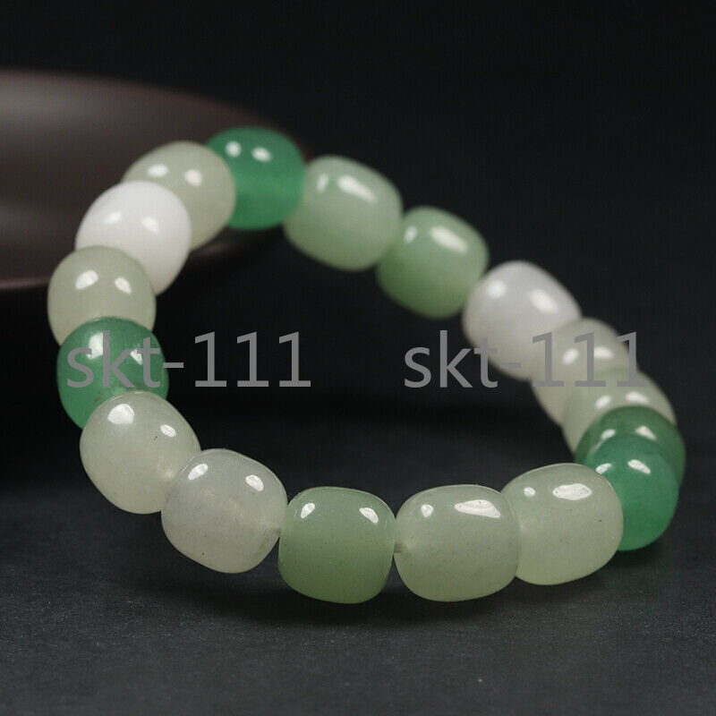12*12Natural Grade A White & Green Jade Bangle Bracelet Aventurine 7.5″