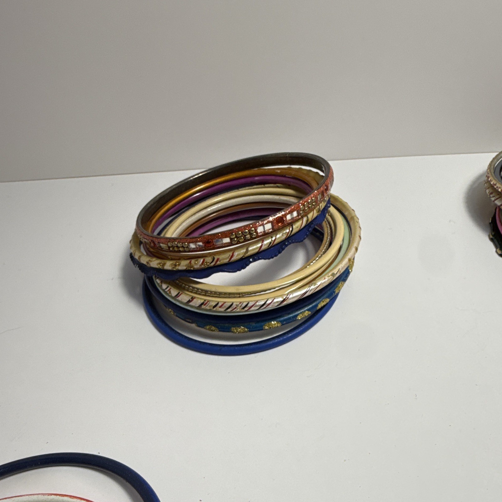Lot of Multicolor Stackable Metal Round Bangle Bracelets, No Stone