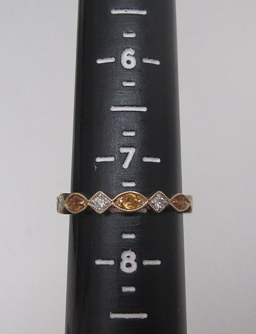 Vintage 10k Yellow Gold Citrine and Diamond Mixed Cut Band Ring Size 7.5