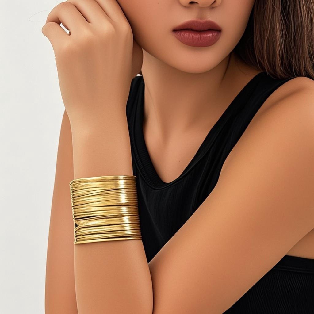 Women Vintage Multi Layered Wire Open Cuff Bracelet Fashion Jewelry