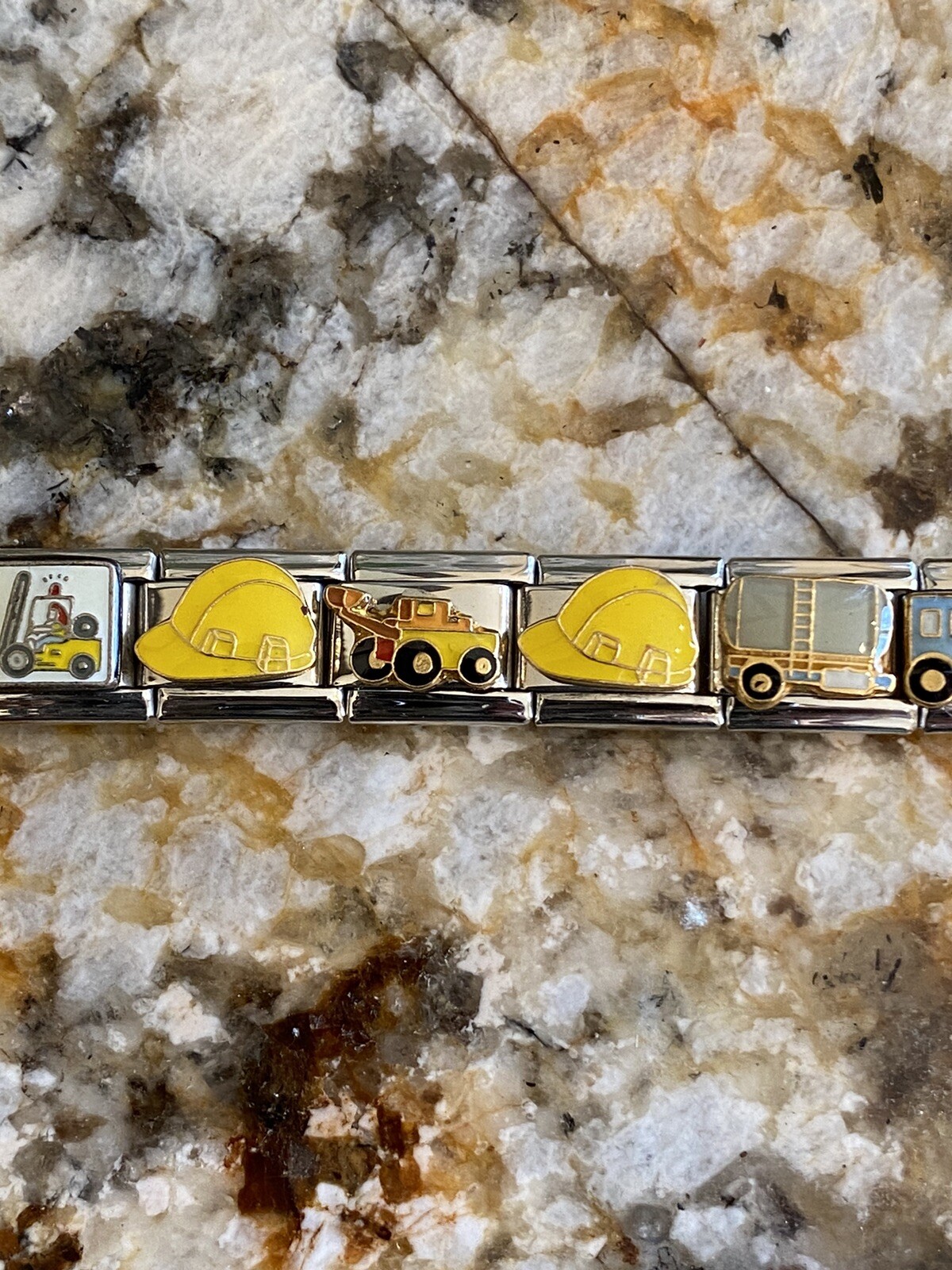 Construction Trucks, Hardhat Kids size Italian Charm Bracelet New