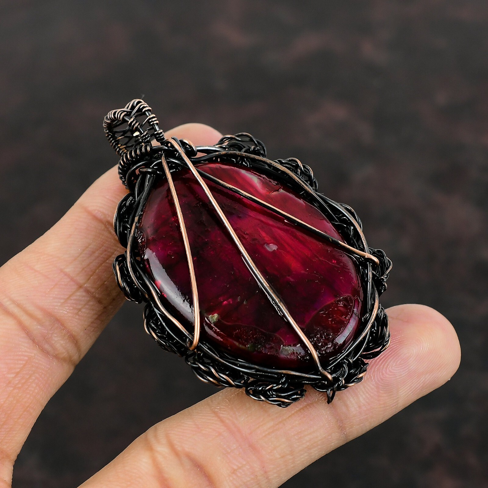 Red Fire Labradorite Copper Gift For Briedsmaid Wire Wrapped Flower 2.64″
