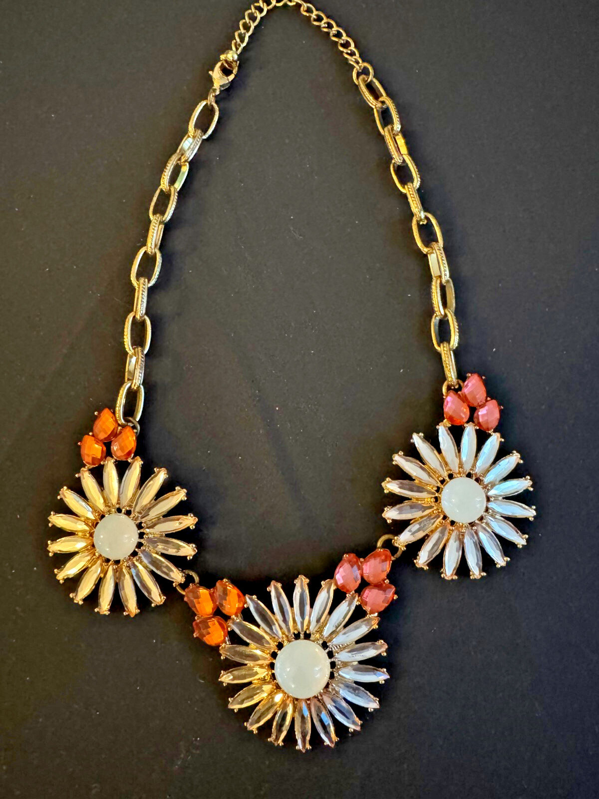 Floral Statement Necklace Translucent Pearl & Salmon Pink Rhinestones