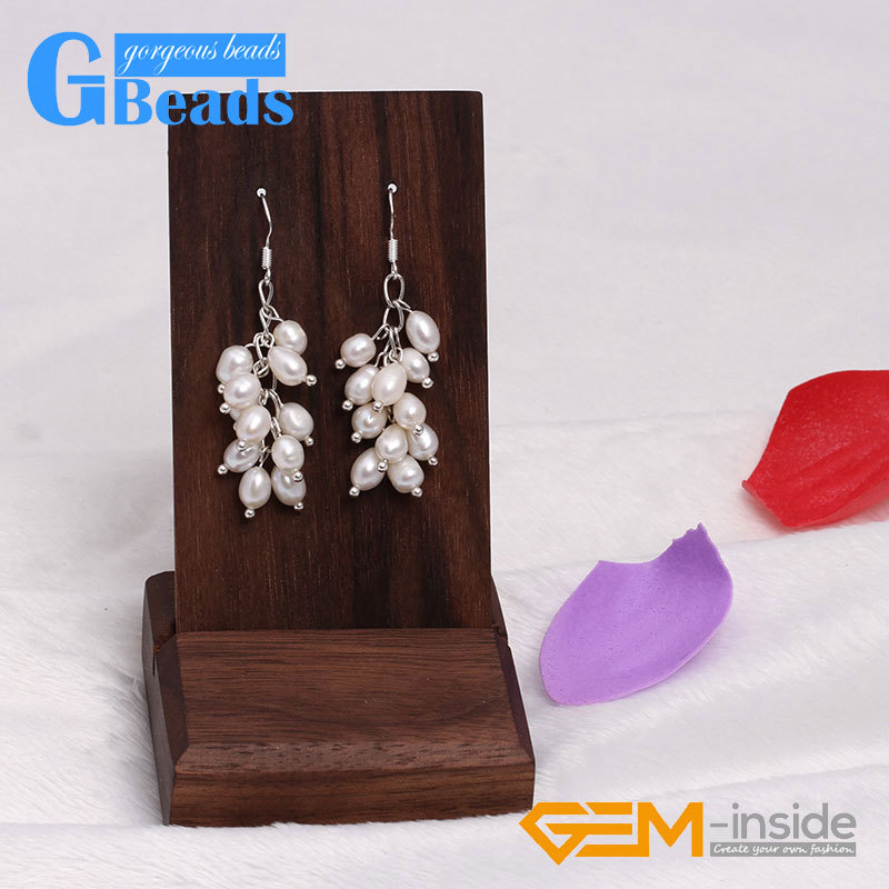 Assorted Colors Freshwater Pearls Dangle Earrings Free Shipping 5-6mm x 7-8mm