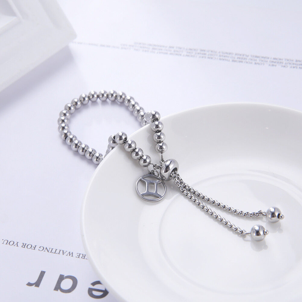 12 Constellations Charm Bracelet Zodiac Bead Link Chain Minimalist Star Jewlry