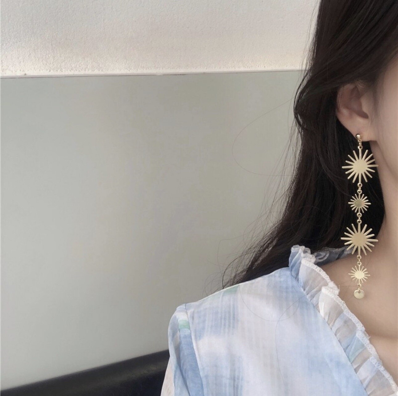 Gold Celestial Sun Drop Flower Sunburst Earrings Jewelry Gift Boho Long NEW