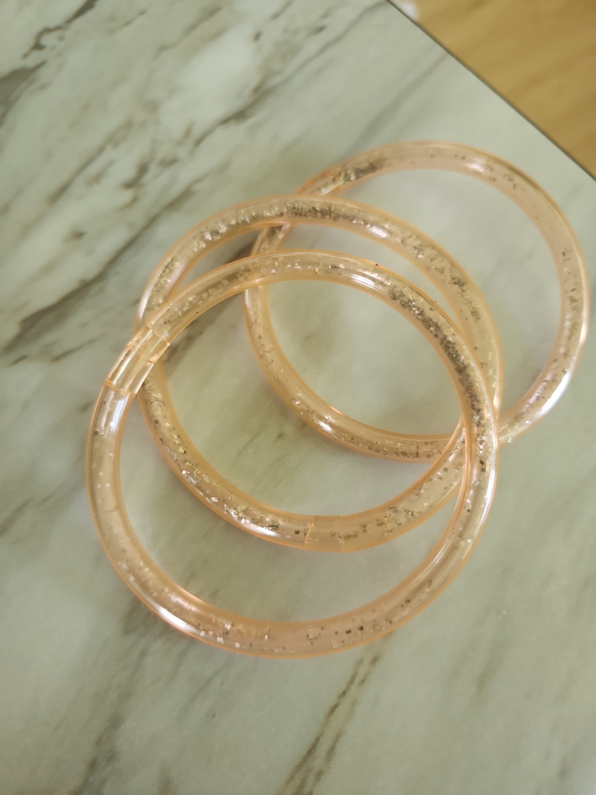 3 pcs/set Classic Silver Glitter Filled Silicon Tube Jelly Bracelet Vtg 80s