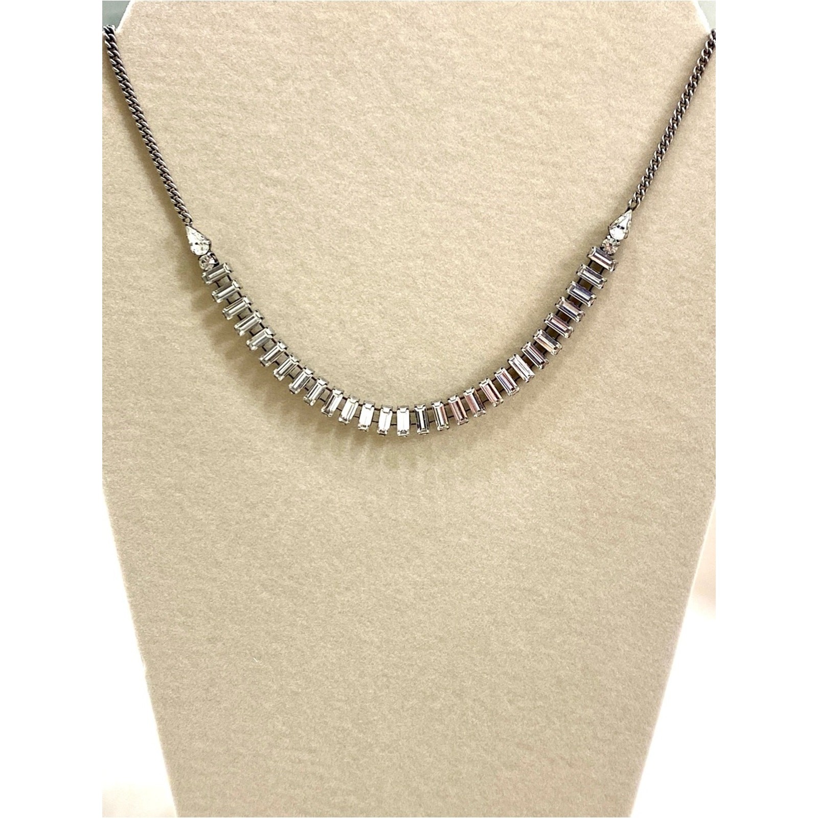 Fossil Silver Baguette Crystal Curve Necklace