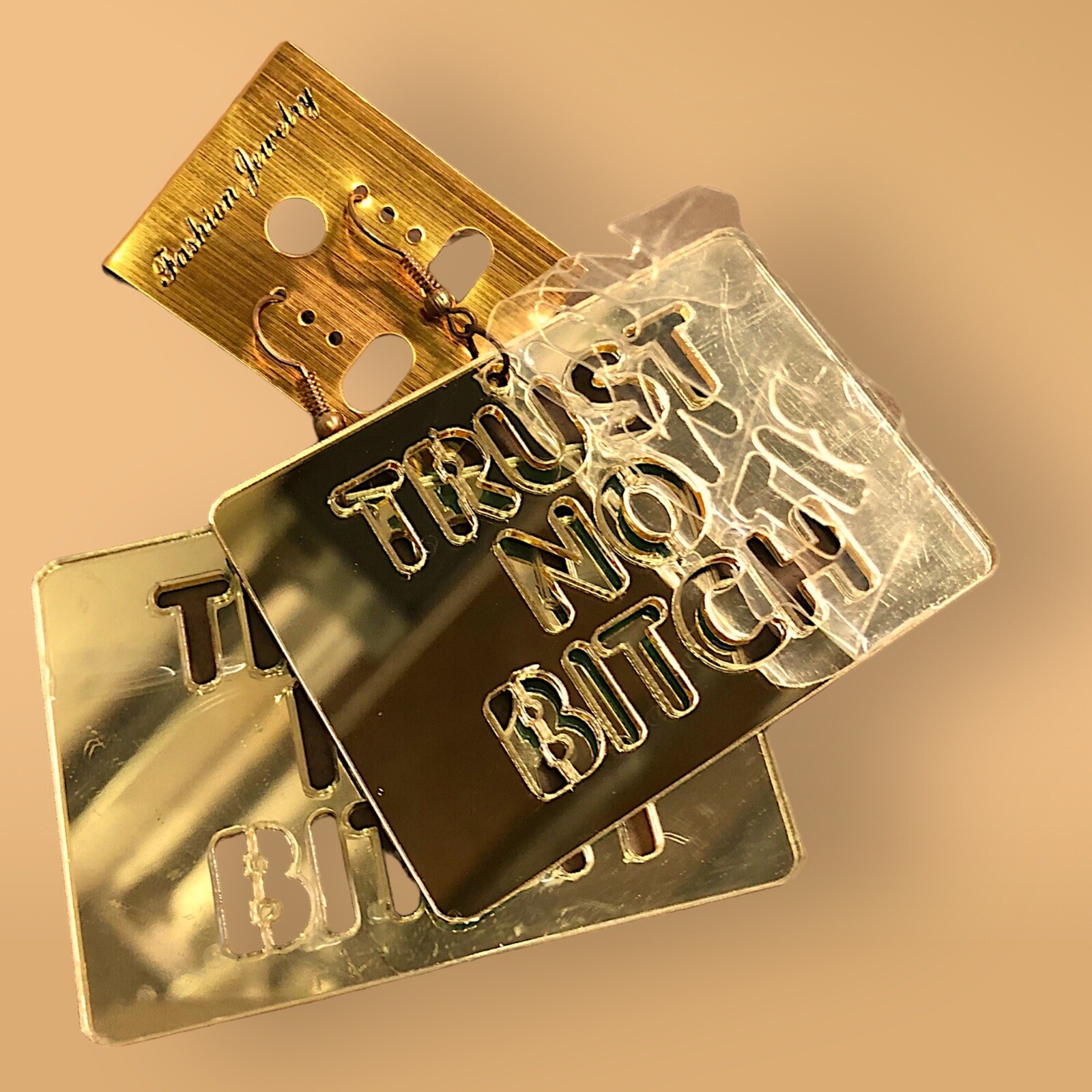 Trust No Bitch Mirror Earrings 3 DZ Bundle, NWT, Assorted Colors