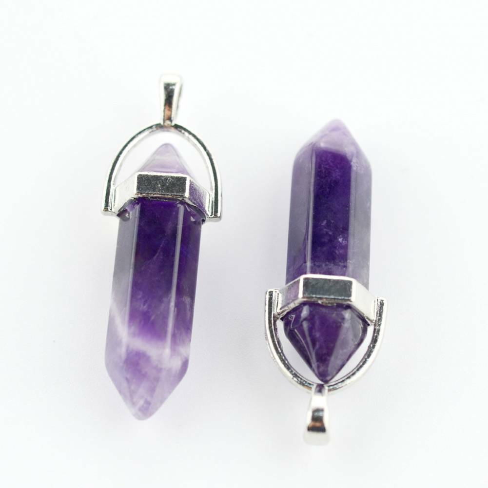 Crystal Stone Healing Pointed Chakra Pendant Hexagonal Quartz Necklace with Rope