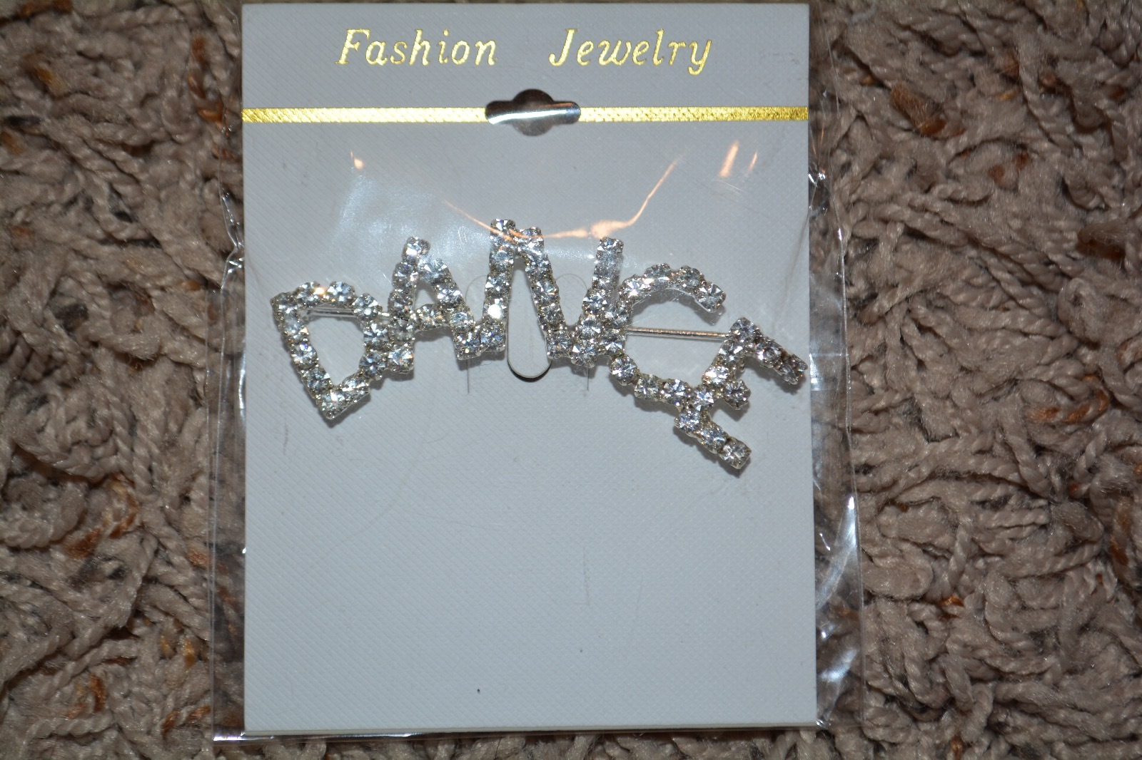 BRAND NEW IN PACKAGE! 2 5/8 inch “DANCE” Pin in Crystals/Rhinestones