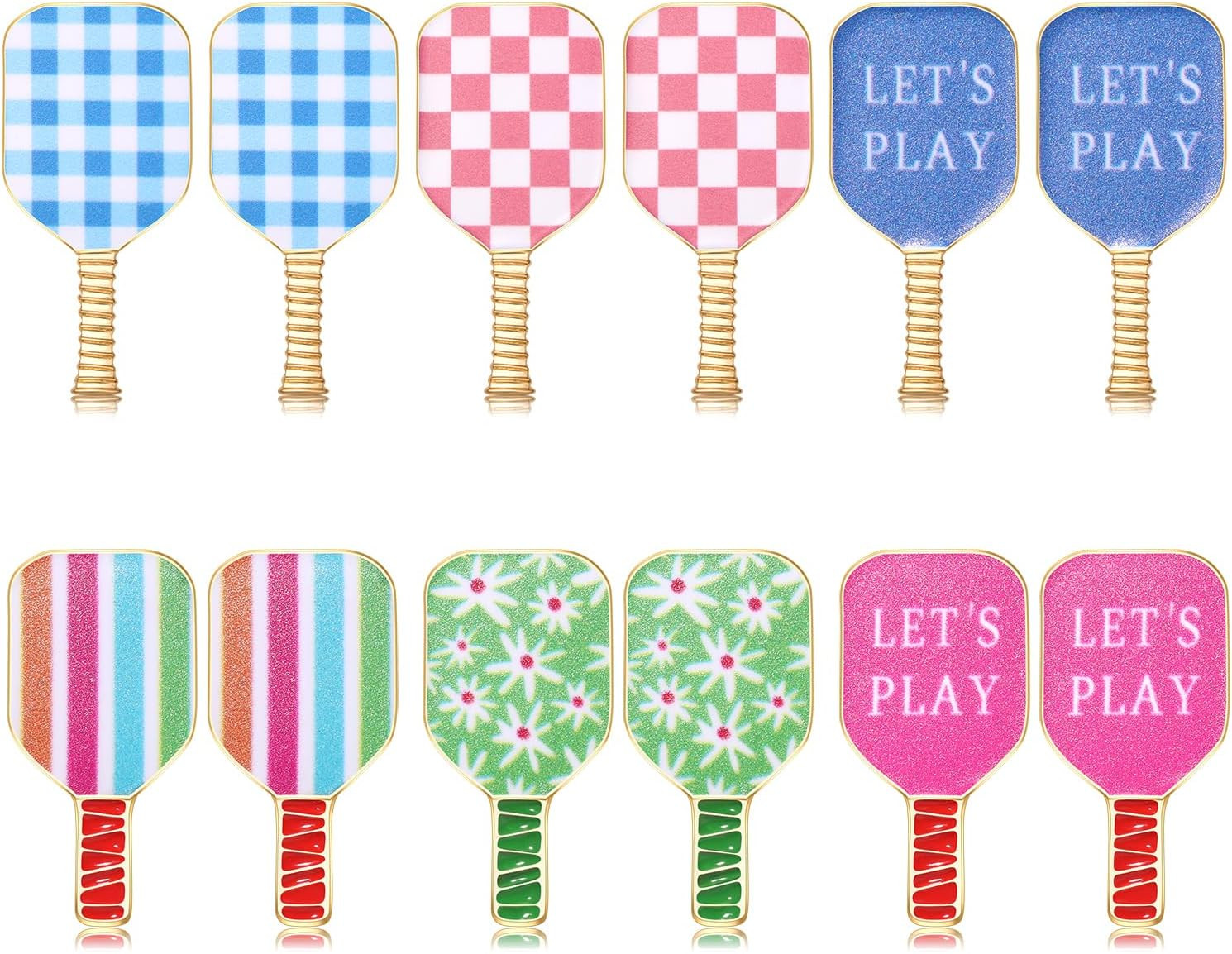 3/6 Pairs Pickleball Earrings for Women Colorful Pickleball Paddle Stud Earrings