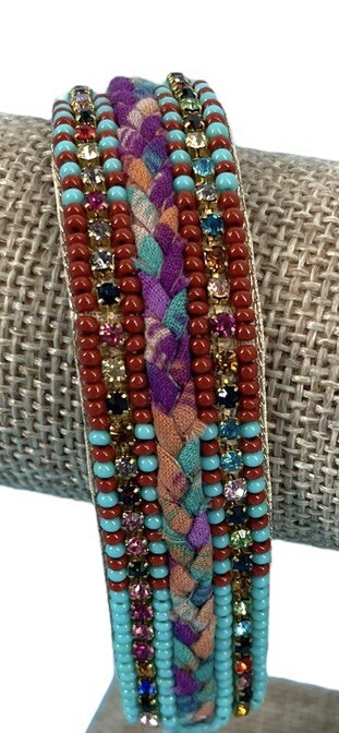 Deepa Gurnani Kaitin Beaded Adjustable Bracelet Turquoise Blue Hand Embroidered