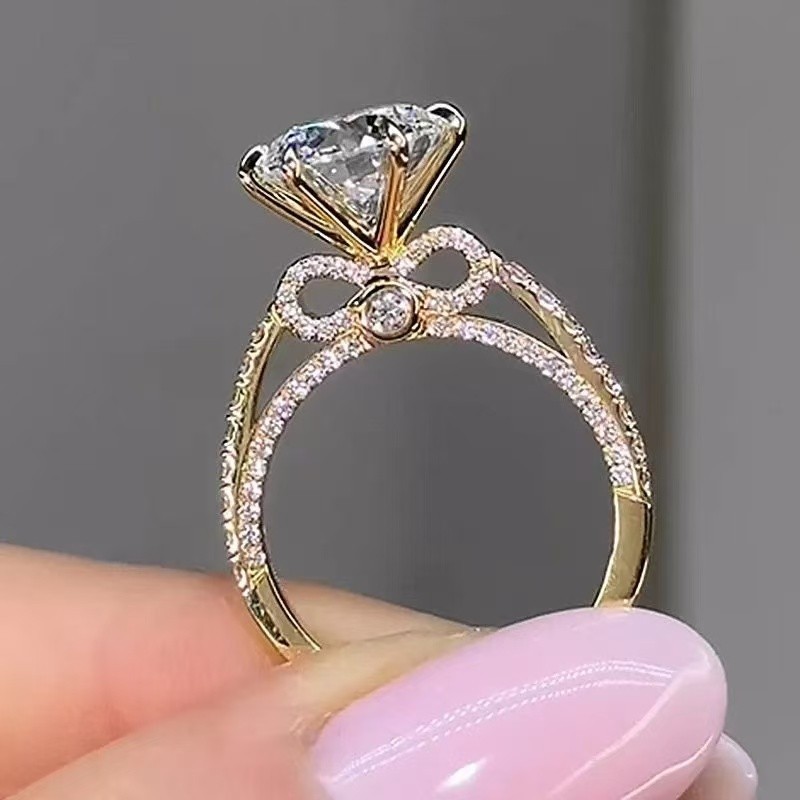 Fashion Woman 18k Gold Plated Bowknot Sparkling CZ Band Ring Sizes 6-10