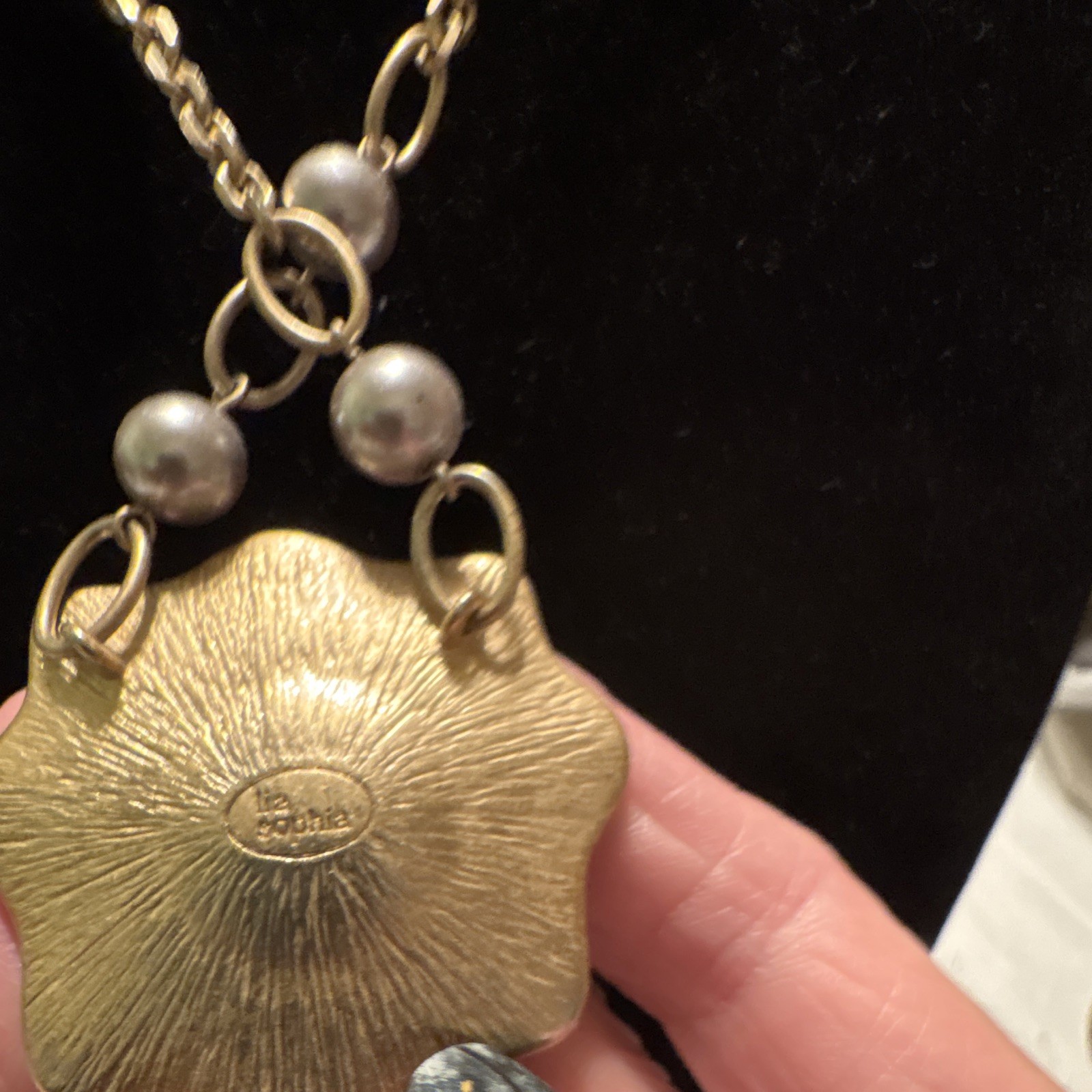 Sophie Gold Tone Cable Chain Necklace Flower Charm Pendant Simulated Gray Pearls