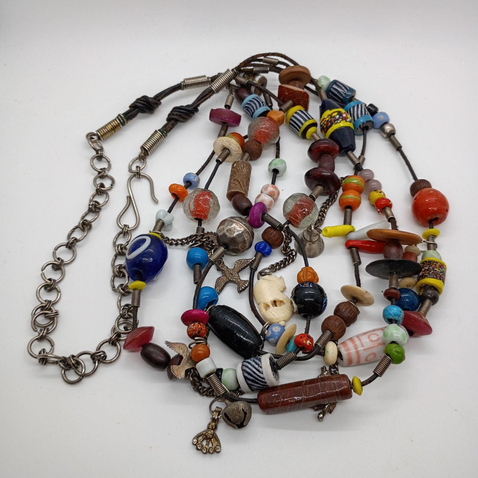 Vintage Handmade African talisman Trade Beads Multicoloured Long Necklace