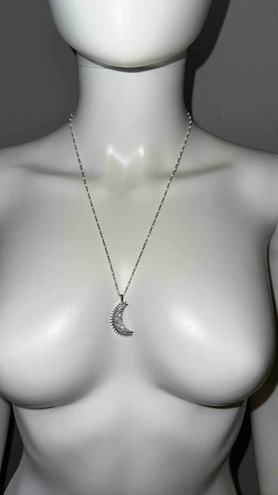 NEW Awe Inspired silver crescent moon moonstone necklace w white enamel chain
