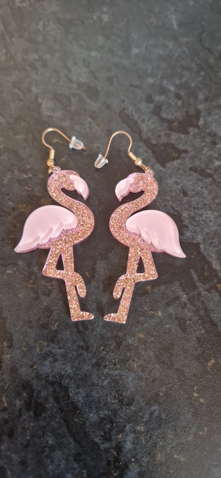 Large Resin Sparkly Pink Flamingo Earrings In Organza Gift Bag