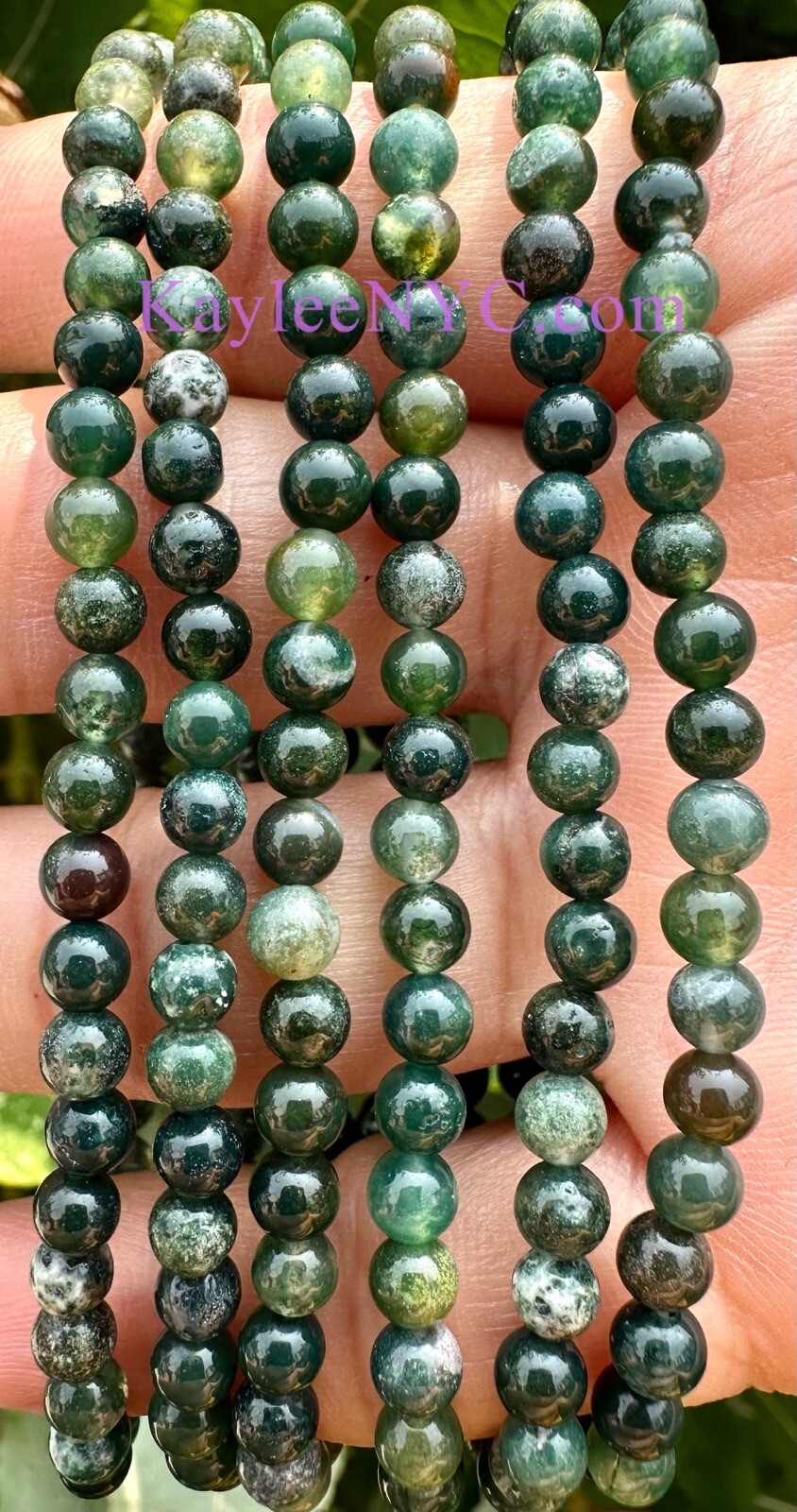 Wholesale Lot 6 Pcs Natural Moss Agate 4mm 7.5” Crystal Stretch Bracelet