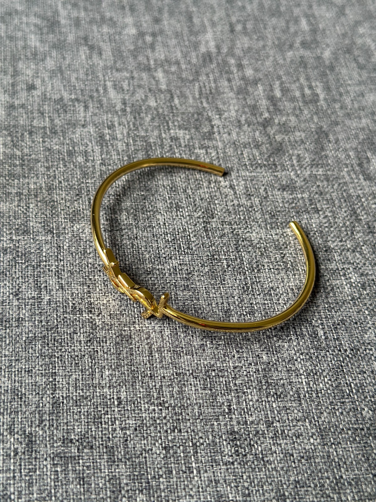 Saint Laurent YSL Gold Tone Open Bangle Logo Cuff Bracelet Designer Luxury