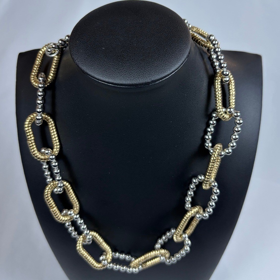 Mixed Metal Two Tone Chunky Link Necklace and Bracelet Set Gold Silver Tone
