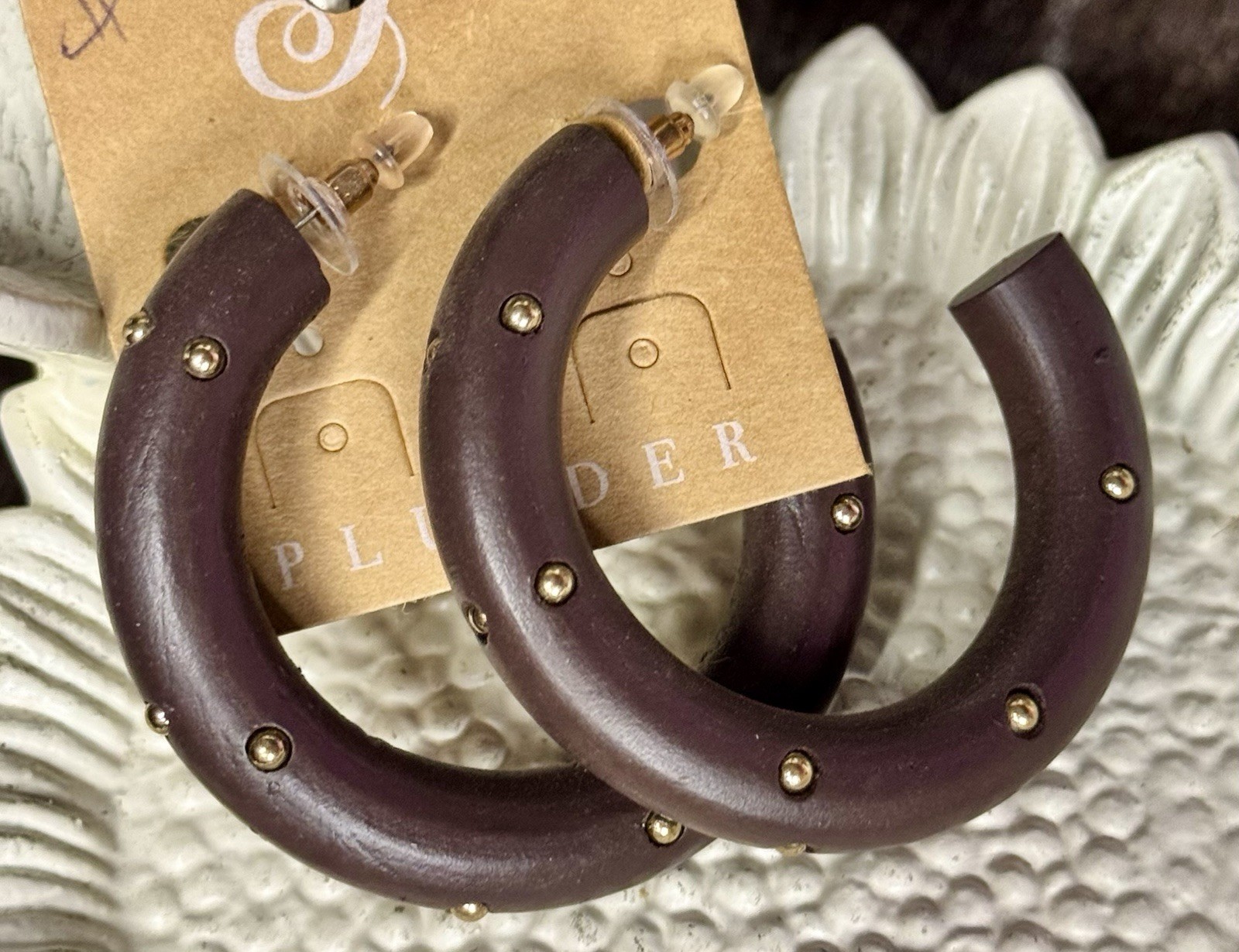 Plunder Design Shania Wood Thick Hoop Drop Dangle Earrings New Cb43