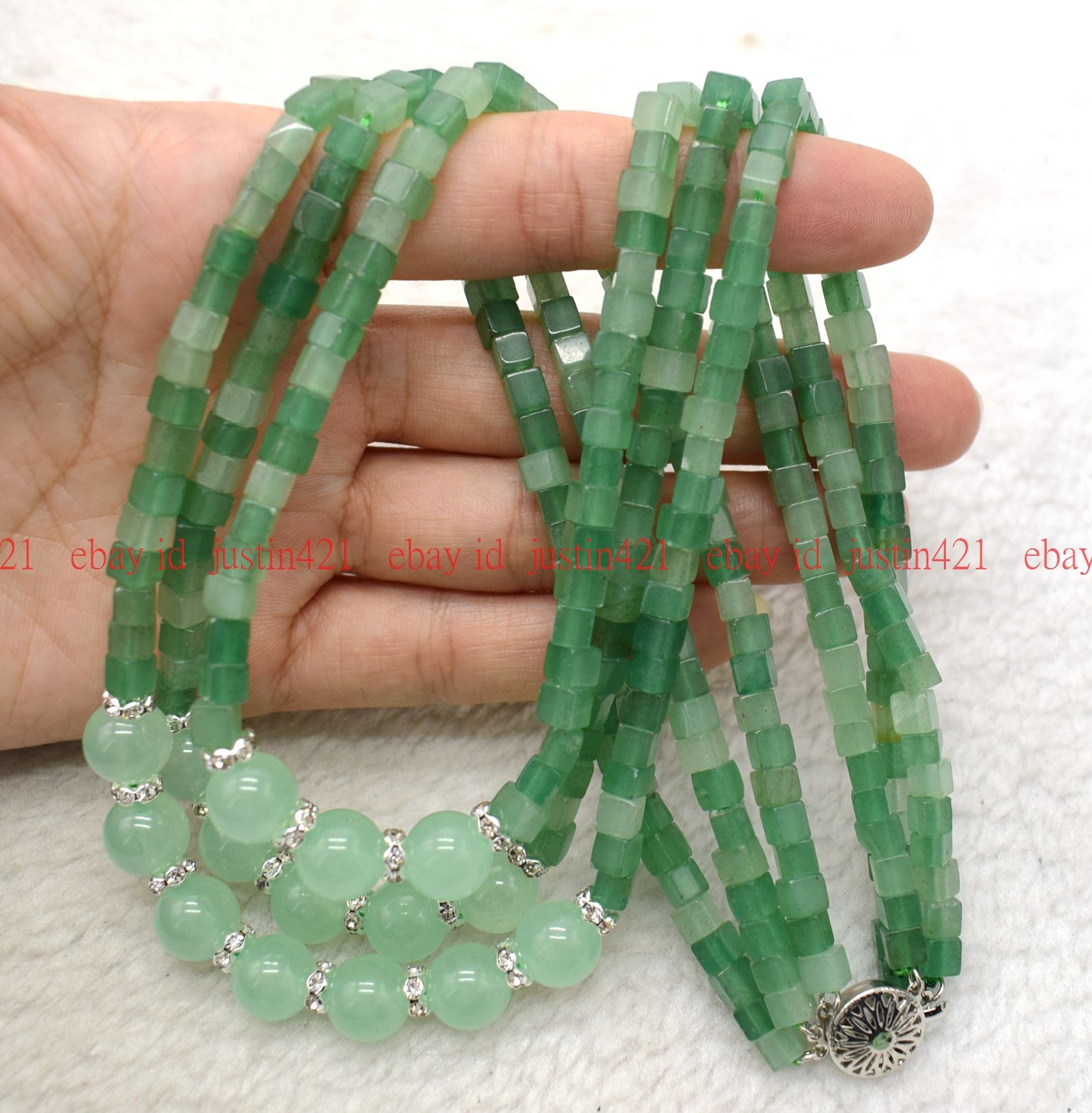 3 Rows Genuine 5x5mm Green Aventurine Square Gemstone Beads Necklace 18-20″ AAA+
