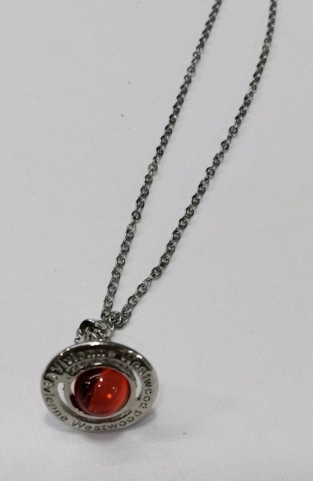 Vivienne Westwood Necklace Small Orb Silver x Red Top 4.5cm With Gift Box