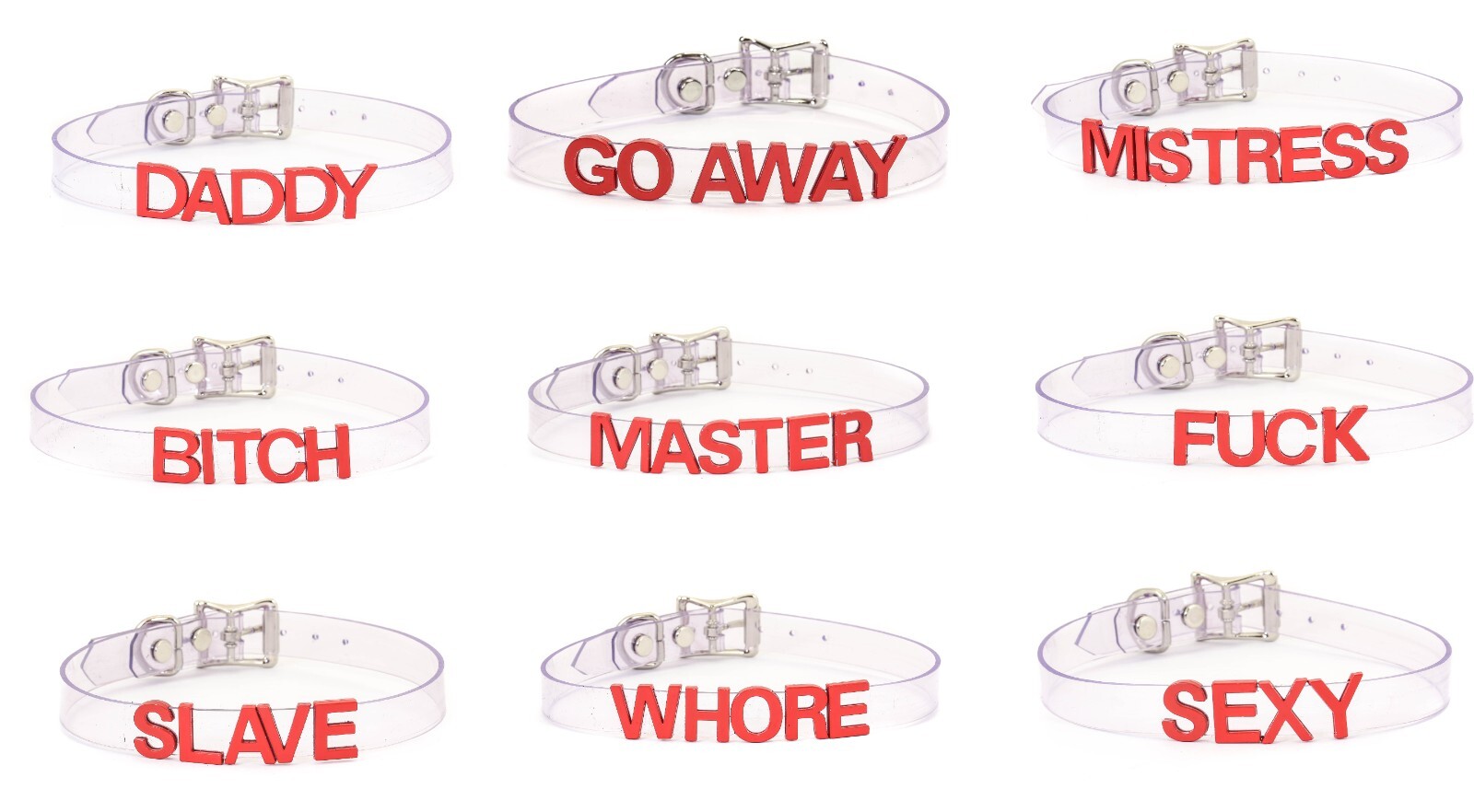 Clear PVC-Fetish-Name Choker -Red Slave Daddy-Bdsm-Slut-Neck-Collar-Kinky-USA