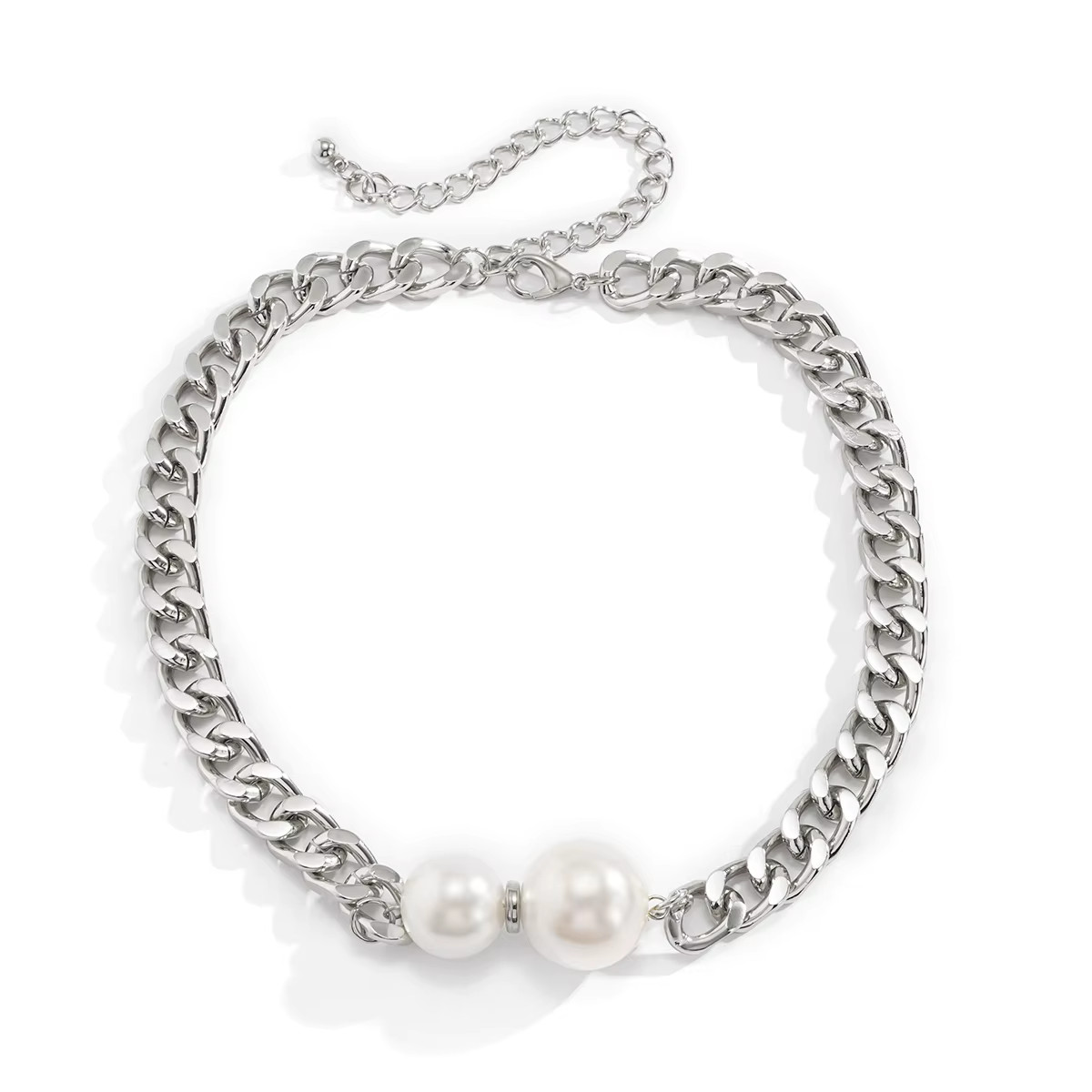 Chunky Cuban Link Choker Silver Color Necklace Womens Fashion Jewelry RAA