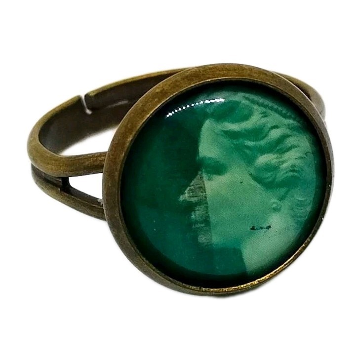 Queen Elizabeth ii handmade ring, multisize postage stamp ring, Green Ring