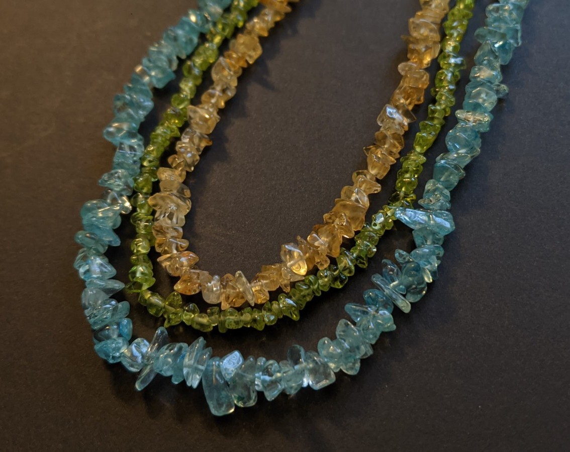 Natural Uncut Stone Single Strand Necklace Set of 3 Citrine, Peridot, and Topaz