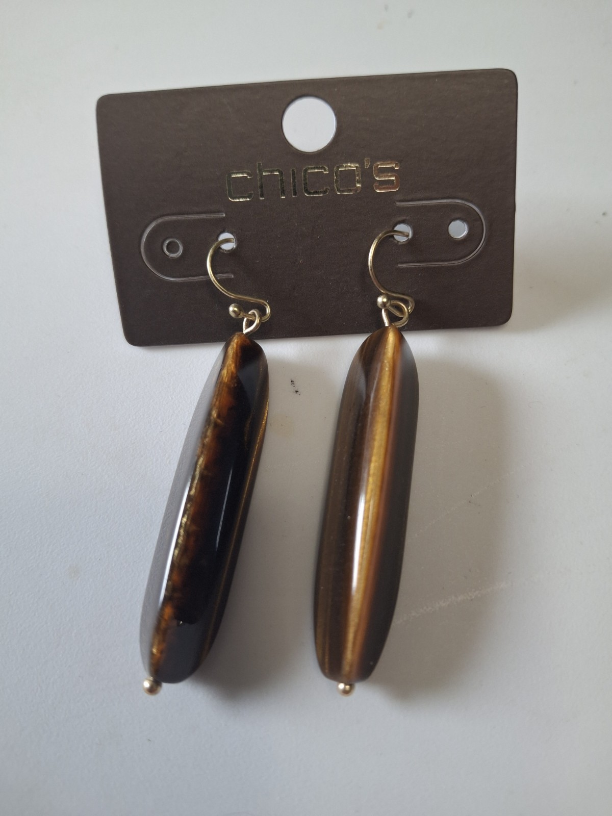 Chicos Nwt Earrings. Malaya Drop Tiger Eye Type Dangle Earrings Goldtone Hooks