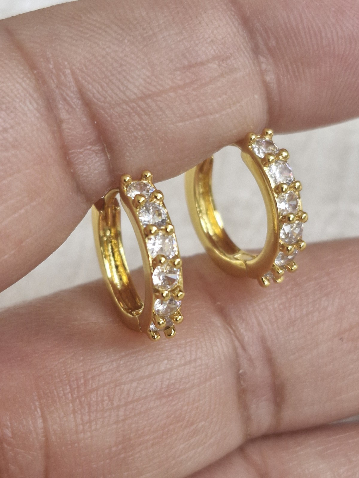 Gold Filled Small Hoops Earrings With Stone Nickle Free 14mm