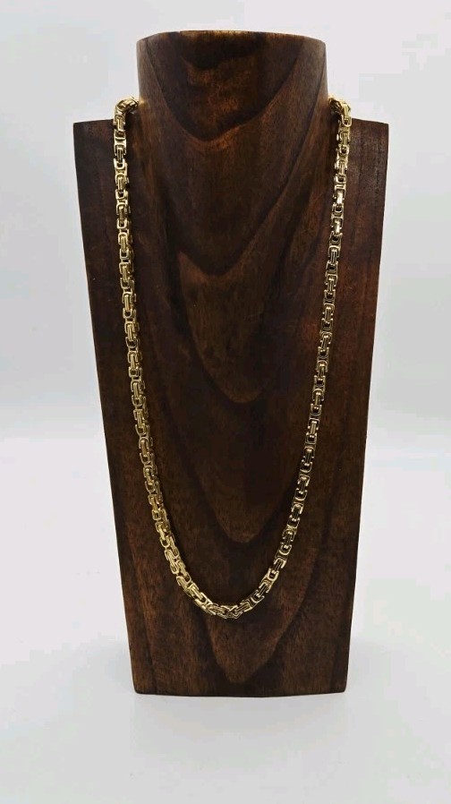 Byzantine Stainless Steel Necklace Link Chain Curb Rope Box Gold tone 24 in