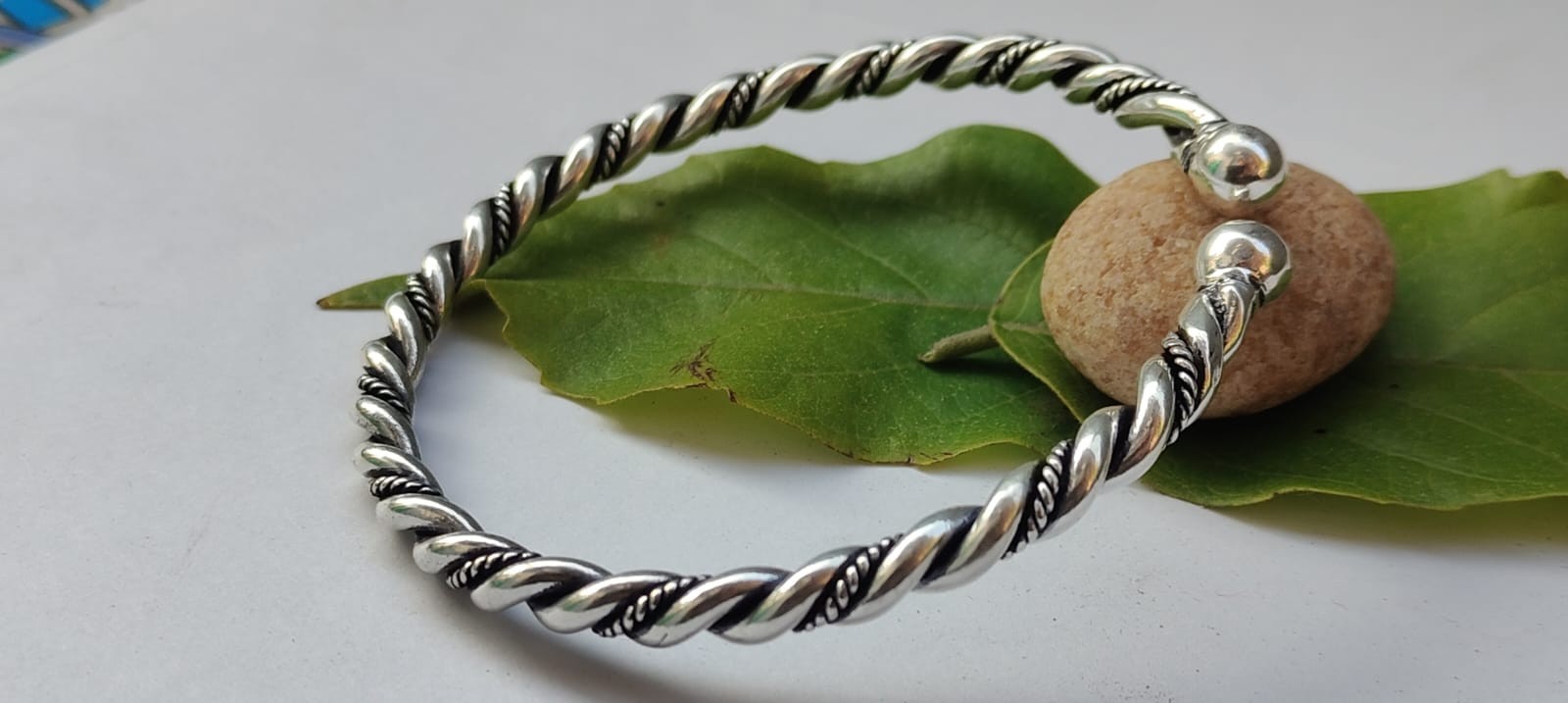 Handmade Twisted Silver Open Cuff Bangle, Minimal Rope Design Bracelet,