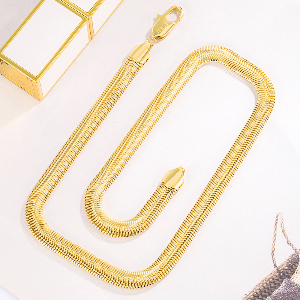 Premium 925 Sterling Silver 8mm Flat Soft Snake Chain Necklace for Men & Women