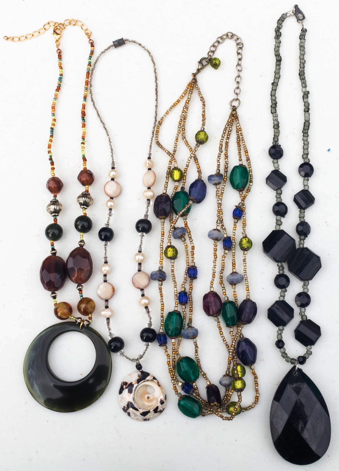 Lot of 4 Seed Bead Shell & Acrylic Bead Necklaces