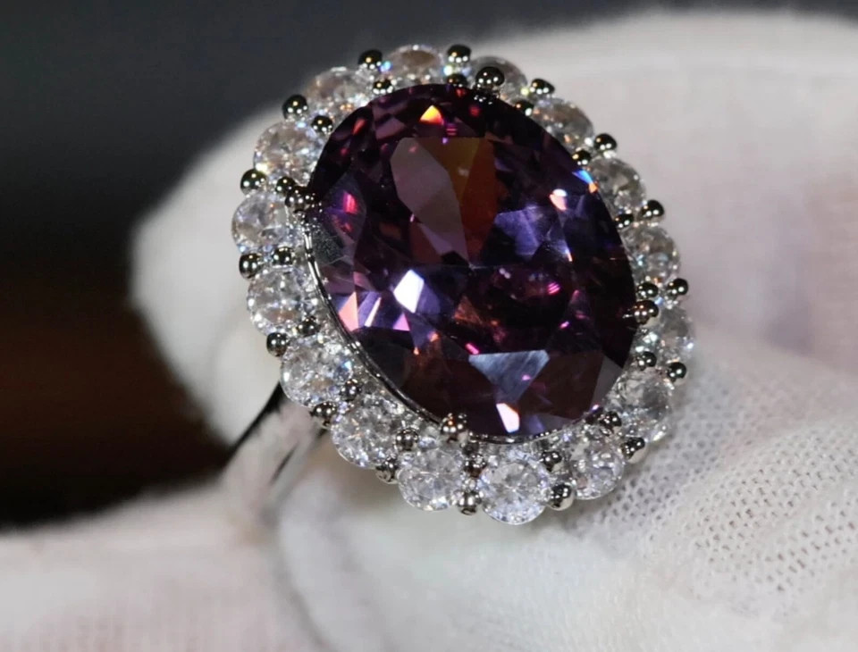 6.50 Ct Oval Cut Natural Amethyst Diamond Silver Ring 14K White Gold Plated