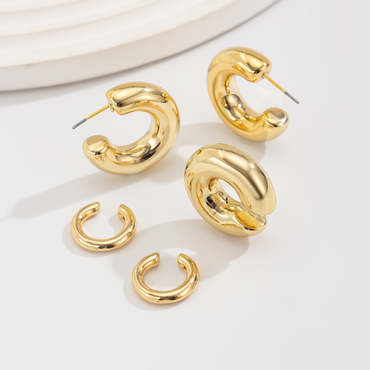 Silver Hollow C Shape Ear Cuff Stud Set Women’s Earrings