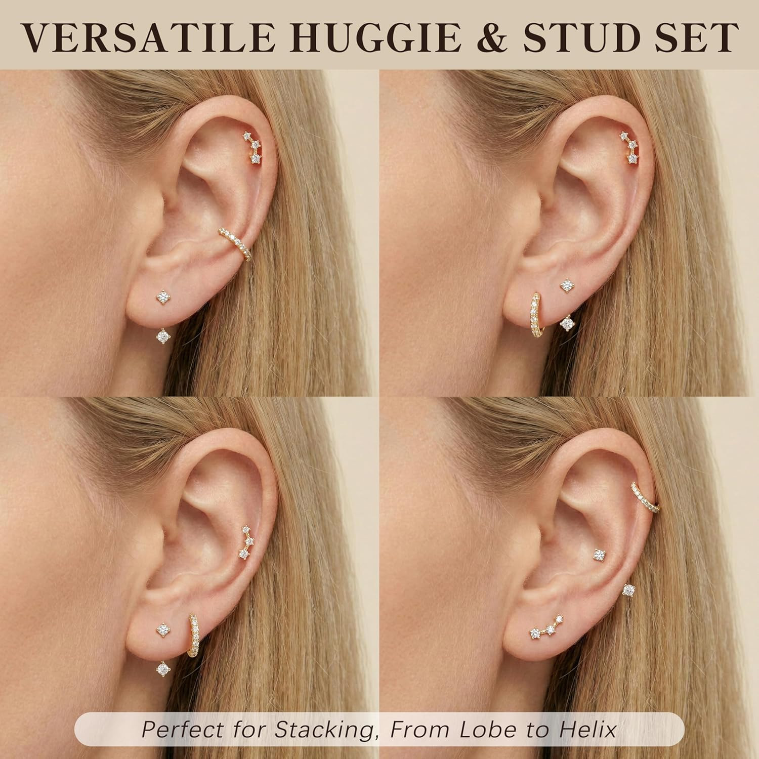 3 Pairs Dainty Small Earrings Set for Women Trendy, Birthstone Stud Huggie Hoop