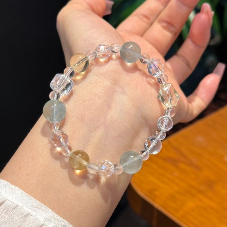 Natural Lemon Yellow Crystal Green Fluorite Original Design Handmade Bracelet