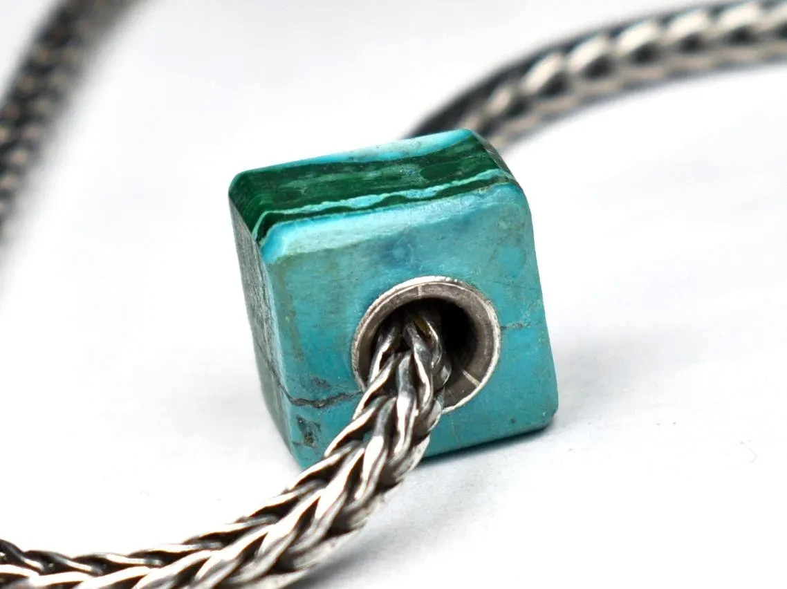 Azurite Malachite charm bead 12.2mm, full silver core, for European bracelets