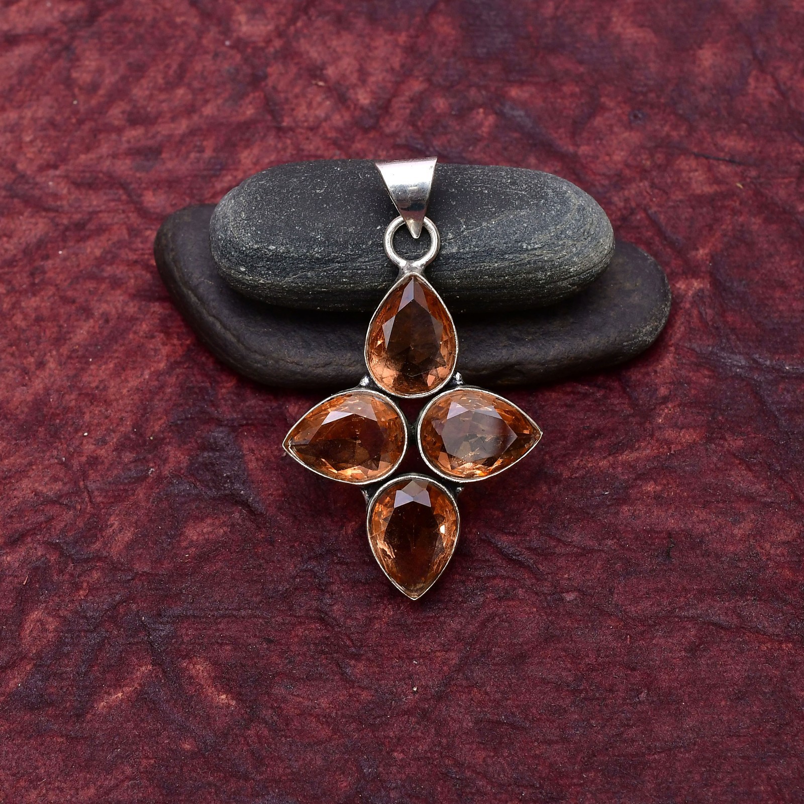 Morganite Gemstone 925 sterling silver Handmade Cross Pendant Jewwelry 2.28″