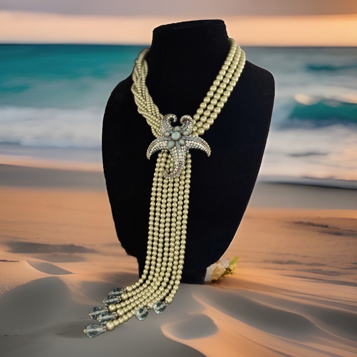 Heidi Daus SIGNED, RARE & UNWORN Starfish Beaded Necklace w/ 10” Tassle