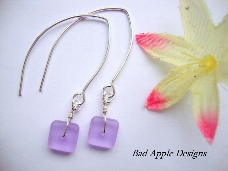 Flat, Forward-Facing, Dainty Frosted Sea Glass Silver Marquise Earrings, Jewelry